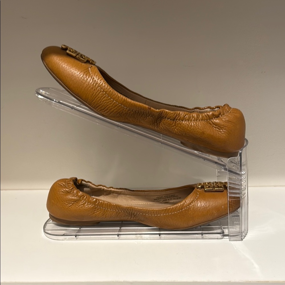 Tory Burch Brown Leather Flats with Ruching Detail